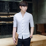 男士韩版衬衫修身型长袖寸衫时尚男款休闲免烫秋装白色中袖衬衣