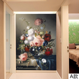 塞拉维静物花卉油画玄关壁纸欧式装修简欧客厅餐厅进门墙墙纸墙布