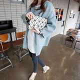 2016秋装新款韩版宽松毛衣开衫中长款大码女蝙蝠袖外套拉链针织衫