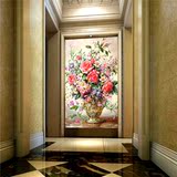 壁纸欧式复古玄关壁画油画花卉客厅走廊过道背景墙纸无缝整张背胶