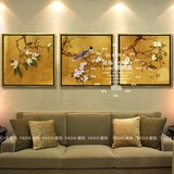 东南亚风格手绘金箔油画客厅装饰画沙发背景墙画卧室挂画有框三联
