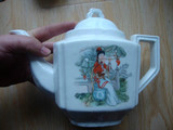 少见文革美女吹萧图执把老茶壶茶具包老瓷器瓷片家居装饰摆件茶艺