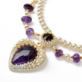 2015新品欧美原创饰品法式浪漫珍珠包金紫水晶项链 项链女