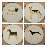 热卖手绘浮雕狗狗大圆盘。外贸陶瓷ERMO ZOO原单12种宠物狗画像盘