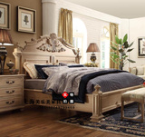 外贸原单美式乡村实木床 法式复古做原木色雕花大床卧室家具可定