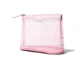 包邮粉色网纱化妆包 4G格纹大容量洗漱包 粉嫩透明网格化妆袋