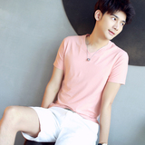 卡宾新款韩版男士短袖T恤V领纯棉修身纯色青年男装体恤鸡心领潮流
