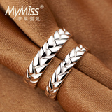 Mymiss925银镀铂金戒指 OL橄榄枝情侣对戒素银指环一对河蟹禾木