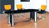 佛山办公家具 现代时尚黑色钢化玻璃会议桌 椭圆形创意高档恰谈桌