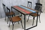 16食堂长桌铁艺休闲餐桌椅子个性书桌创意电脑桌实木彩色咖啡桌