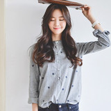 【天天特价】秋季新款韩版棉长袖打底衬衫女学院风刺绣显瘦衬衣
