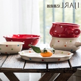ijarl波点创意5件套装 陶瓷可爱碗日式情侣碗个性早餐碗盘餐具