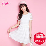 Candie's2016夏新款优雅纯色镂空短袖假两件套装连衣裙30062037