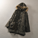 G52外贸尾单女秋冬装双排扣人造毛装饰薄款连帽中长款棉衣0.64kg