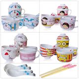 日式创意卡通陶瓷泡面碗泡面杯餐具套装可爱方便面碗汤碗大号带盖