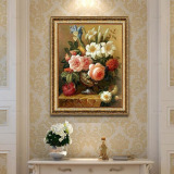 花卉油画欧式挂画客厅古典手绘餐厅装饰画壁画玄关走廊竖幅美式画