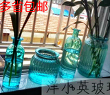 新品蓝手工玻璃花插花器.水培植物器皿.美式乡村家居装饰花瓶包邮