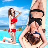小胸也性感~韩国加厚黑色比基尼 钢托聚拢荧光色bikini分体泳衣女
