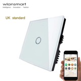 Wlansmart墙壁触摸开关一开单控无线遥控开关86国标UK型玻璃面板