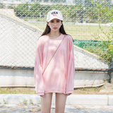 韩版学生装马卡龙糖果色宽松百搭纯色蝙蝠袖长袖T恤 防晒衫上衣女