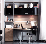 现代简约书桌书架书柜组合电脑桌家用连体书桌柜猫王风格钢木家具