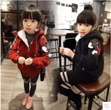 2015秋冬新款韩版个性男童女童纯棉加绒加厚连帽休闲卫衣外套