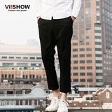 VIISHOW2016春装新款休闲裤 欧美时尚直筒裤 黑色休闲长裤男潮