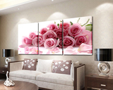 装饰画现代简约客厅挂画壁画无框画三联画卧室床头餐厅花卉粉玫瑰