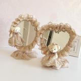 镜子双面台式蕾丝小熊双面化妆镜台式镜子梳妆镜子台式便携镜子