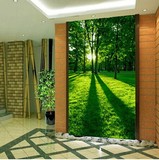 3D立体壁画 竖版玄关过道走廊背景墙纸 田园树林风景延伸空间壁纸