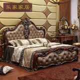 欧式实木雕花高端美式婚床真皮床双人床 奢华乡村欧式床公主床