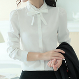 2016春装新款韩版长袖时尚衬衫女士打底衫女装百搭休闲白雪纺衬衣