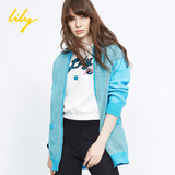 Lily2016春正品代购116110B1701宽松太空图案拉链针织衫
