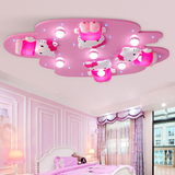 创意时尚粉色kitty猫卡通儿童房led女孩卧室木艺吸顶灯