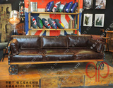 美式铁艺沙发工业风复古做旧实木双人三人沙发多功能定制沙发床