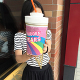 2016爆款可乐杯包包斜跨彩虹亮片包 幻彩印花吸管包饮料包水桶包