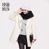 OSA欧莎2015冬季新款女装 绣花茧型羊毛呢子大衣中长款毛呢外套女