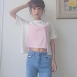 韩国ulzzang夏季女装软妹可爱粉色宽松短款短袖t恤韩版学生上衣潮