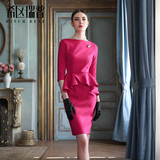 希区瑞普 高端欧美时尚连衣裙OL复古气质蜂腰修身显瘦正装F0217