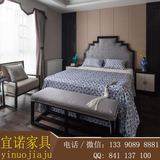 新中式布艺双人床 实木现代结婚床1.8米简约公主床禅意床家具定制