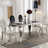 钢化玻璃餐桌不锈钢桌子吃饭桌餐桌椅组合简约现代一桌六椅餐厅