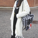 韩国代购女装16秋冬新款时尚个性休闲百搭流苏中长款毛衣开衫外套