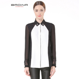 芭蒂娜2015新款欧美高端修身显瘦黑白拼接女士衬衫长袖上衣