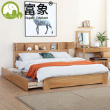 富象纯全实木双人床1.8米白橡木现代简约婚床环保储物卧室家具