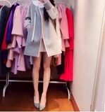 2015 韩版春秋新款拼接拉链女装 中长款羊毛呢毛呢外套呢大衣女潮