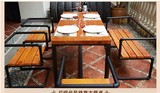 实木餐桌椅组合怀旧风格咖啡馆休闲茶楼会所桌椅沙发茶几