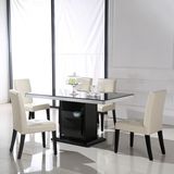 现代黑橡木实木贴皮钢化玻璃餐桌椅组合 时尚简约家居桌子餐桌