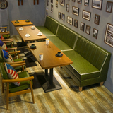 咖啡厅桌椅酒吧户外休闲卡座组合复古西餐厅实木沙发皮艺定制批发