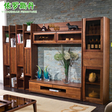 依罗斯丹原创设计高端实木电视柜组合客厅 北美黑胡桃木地柜墙柜