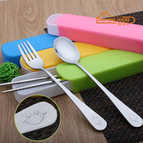 【天天特价】韩式环保便携儿童餐具筷勺叉子三件套不锈钢餐具套装
